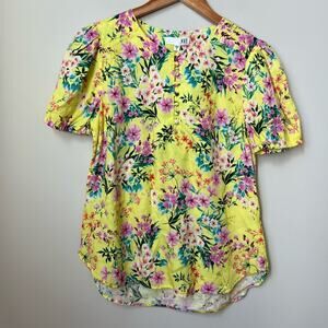 Kut from the Kloth Yellow Floral Blouse Size S